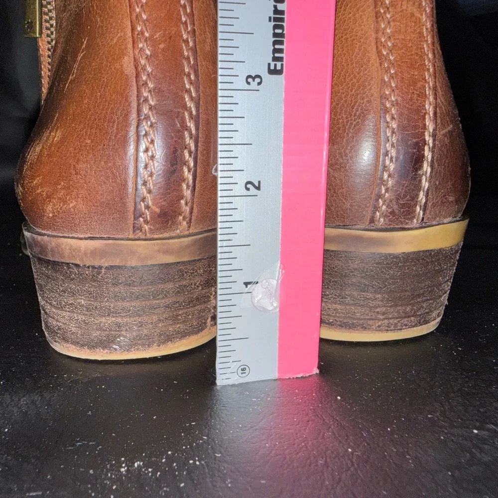 Lucky Brand Basel Cognac Brown Leather Ankle Booties Dual Zip Woman's 11M/41